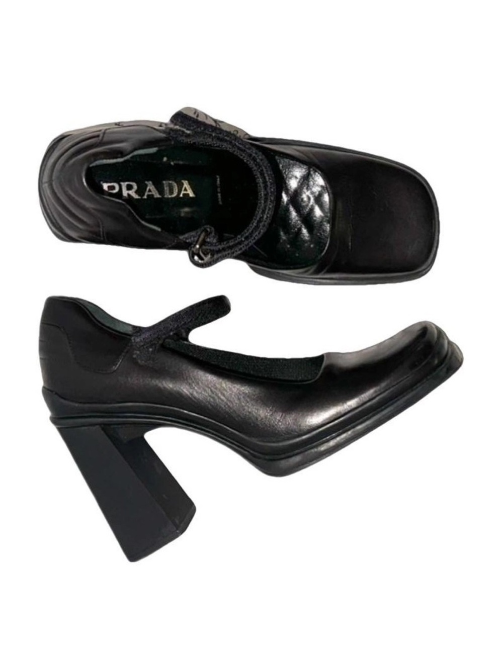 Prada Black Leather Chunky Mary Jane Heels